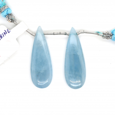 Aquamarine Drops Almond Shape 31x11mm Drilled Beads Matching Pair