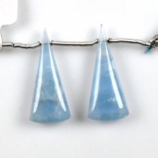Aquamarine Drops Conical Shape 29x12mm Drilled Beads Matching Pair