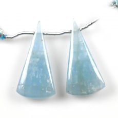Aquamarine Drops Conical Shape 33x17mm Drilled Beads Matching Pair