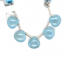 Aquamarine Drops Heart Shape 10x10mm Drilled Bead 5 Pieces Line