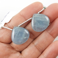 Aquamarine Drops Heart Shape 19x19mm Drilled Beads Matching Pair