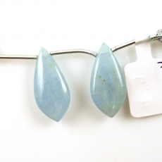 Aquamarine Drops Leaf Shape 25x11mm Drilled Beads Matching Pair