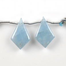 Aquamarine Drops Shield Shape 22x14mm Drilled Beads Matching Pair