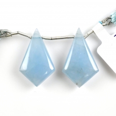 Aquamarine Drops Shield Shape 27x17mm Drilled Beads Matching Pair