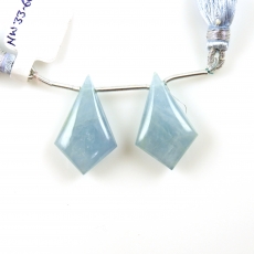 Aquamarine Drops Shield Shape 28x18mm Drilled Beads Matching Pair