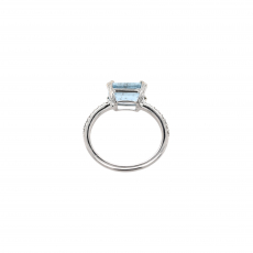 Aquamarine Emerald Cut 2.11 Carat Ring in 14K White Gold with Accent Diamonds