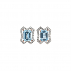 Aquamarine Emerald Cut 2.85 Carat Earrings in 14K Dual Tone (White/Rose) Gold with Accent Diamonds