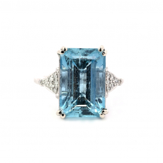 Aquamarine Emerald Cut 8.31 Carat Ring with Diamond Accent in 14K White Gold (RG5123)