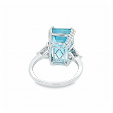 Aquamarine Emerald Cut 8.31 Carat Ring with Diamond Accent in 14K White Gold (RG5123)