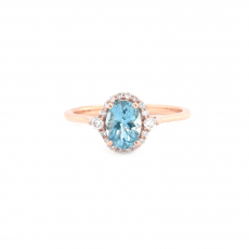 Aquamarine Oval 0.80 Carat Ring In 14K Rose Gold With Accent Diamonds