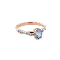 Aquamarine Oval 0.81 Carat Ring with Accent Diamonds in 14K Dual Tone (Rose/White) Gold