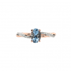 Aquamarine Oval 0.81 Carat Ring with Accent Diamonds in 14K Dual Tone (Rose/White) Gold
