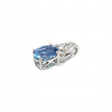 Aquamarine Oval Shape 2.26 Carat Pendant In14K White Gold With Accent Diamonds