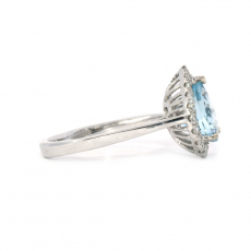 Aquamarine Pear Shape 1.25 Carat Ring In 14K White Gold Accented With Diamonds