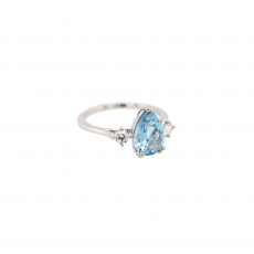 Aquamarine Pear Shape 1.56 Carat Ring In 14K White Gold With Accent Diamonds