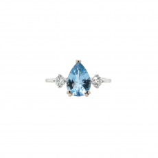 Aquamarine Pear Shape 1.56 Carat Ring In 14K White Gold With Accent Diamonds