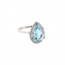 Aquamarine Pear Shape 2.20 Carat Ring in 14K White Gold with Accent Diamonds