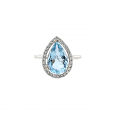 Aquamarine Pear Shape 2.20 Carat Ring in 14K White Gold with Accent Diamonds