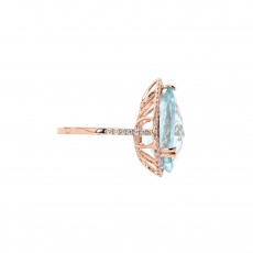 Aquamarine Pear Shape 8.58 Carat Ring with Accent Diamonds in 14K Rose Gold