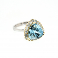 Aquamarine Trillion Shape 3.04 Carat Ring with Accent Diamonds in 14K Dual Tone (Yellow/White) Gold