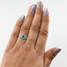 Australian Boulder Opal Round 0.24 Carat Ring In 14K White Gold With Accented Diamonds