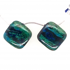 Azurite Malachite Drops Cushion Shape 16x16mm Drilled Beads Matching Pair