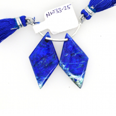Azurite Malachite Drops Diamond Shape 34x18mm Drilled Bead Matching Pair