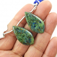 Azurite Malachite Drops Leaf Shape 29x15mm Drilled Beads Matching Pair