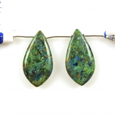 Azurite Malachite Drops Leaf Shape 29x15mm Drilled Beads Matching Pair