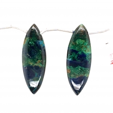 Azurite Malachite Drops Marquise Shape 30x11mm Drilled Beads Matching Pair