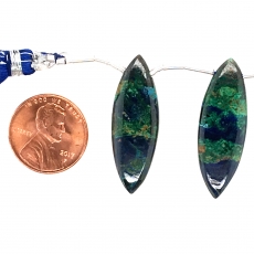 Azurite Malachite Drops Marquise Shape 30x11mm Drilled Beads Matching Pair