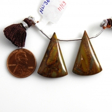 Bamboo Jasper Drops Conical Shape 29x19mm Drilled Beads Matching Pair