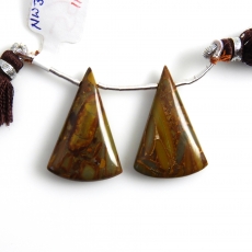 Bamboo Jasper Drops Conical Shape 29x19mm Drilled Beads Matching Pair