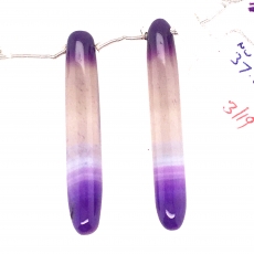 Bi-color Chalcedony Drops Tube Shape 43x7mm Drilled Beads Matching Pair