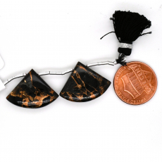Black Copper Obsidian Drop Fan Shape 17x23mm Drilled Bead Matching Pair