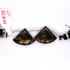 Black Copper Obsidian Drop Fan Shape 17x23mm Drilled Bead Matching Pair