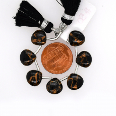 Black Copper Obsidian Drop Heart Shape 10mm Drilled Bead 7 Pieces Line