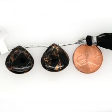 Black Copper Obsidian Drop Heart Shape 17x17mm Drilled Bead Matching Pair