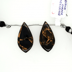 Black Copper Obsidian Drop Leaf Shape 29x15mm Drilled Bead Matching Pair