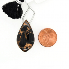 Black Copper Obsidian Drop Leaf Shape 32x18mm Drilled Bead Single Piece