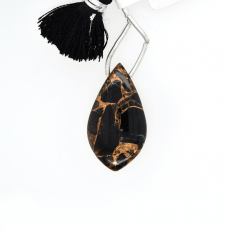 Black Copper Obsidian Drop Leaf Shape 32x18mm Drilled Bead Single Piece