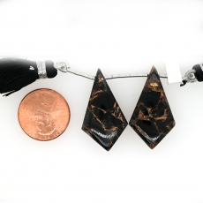 Black Copper Obsidian Drop Shield Shape 29x16mm Drilled Bead Matching Pair