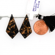 Black Copper Obsidian Drop Shield Shape 30x16mm Drilled Bead Matching Pair