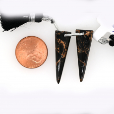 Black Copper Obsidian Drop Trillion Shape 31x10mm Drilled Bead Matching Pair