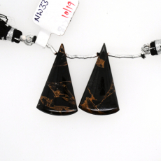 Black Copper Obsidian Drops Conical Shape 31x18mm Drilled Bead Matching Pair