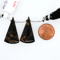 Black Copper Obsidian Drops Conical Shape 31x18mm Drilled Bead Matching Pair