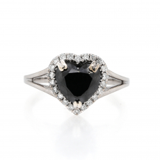 Black Diamond Heart Shape 1.89 Carat Ring With Accent White Diamonds in 14K White Gold