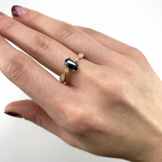 Black Diamond Oval 0.67 Carat With Diamond Accent Ring in 14K Rose Gold