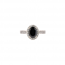 Black Diamond Oval 1.42 Carat Ring in 14K White Gold with Accent Diamonds