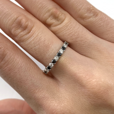 Black Diamond Round 0.18 Carat Ring Band in 14K White Gold with Accent White Diamonds (RG4897)